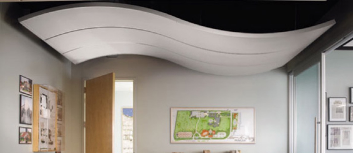 Curved patient-office ceiling